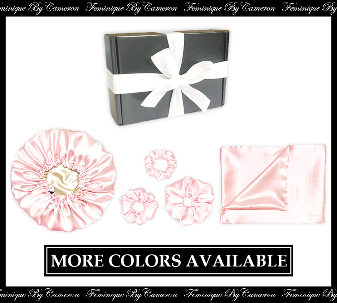 Satin Bonnet Gift Set - Baby Pink