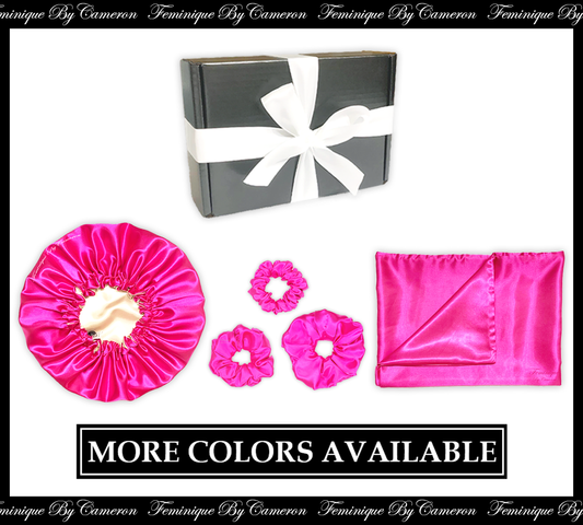 Satin Bonnet Gift Set - Hot Pink