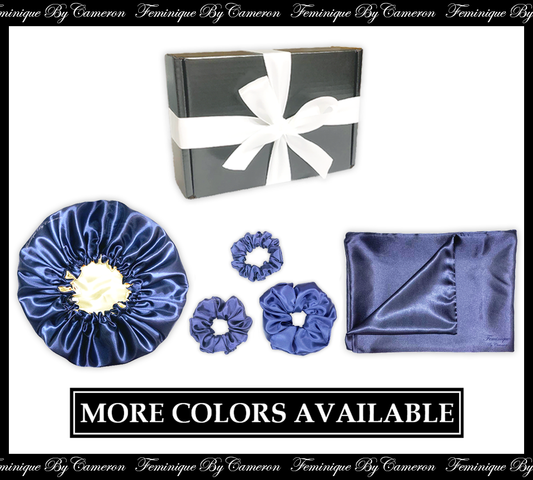 Satin Bonnet Gift Set - Navy Blue