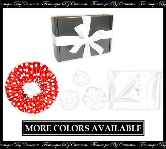 Satin Bonnet Gift Set - Red & White Polka Dots